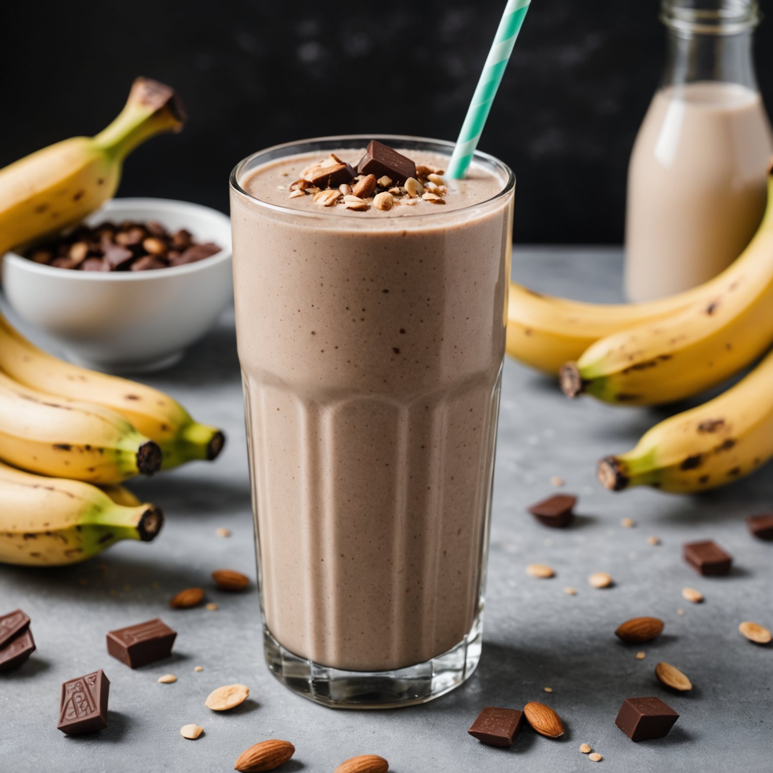 Banan-, sjokolade- og mandelmelk-smoothie