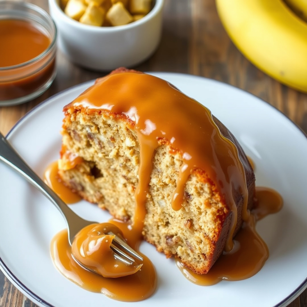 Bananpuddingkake med karamellglasur