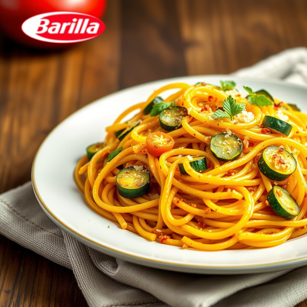 Barilla fullkornsspaghetti med zucchini og gresskar
