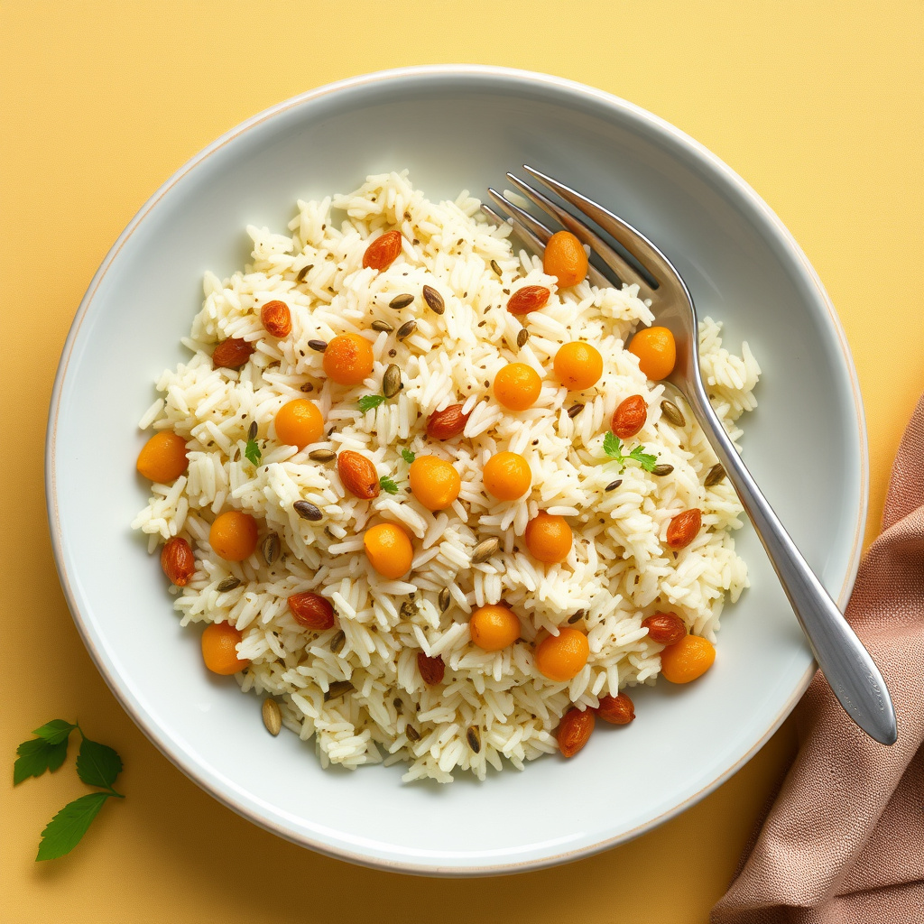 Basmati ris med sennepsfrø og gyldne rosiner