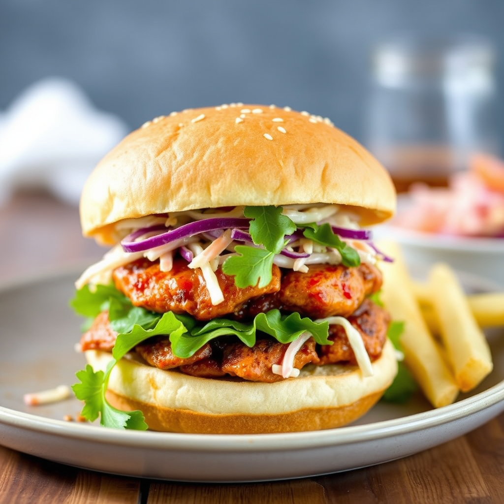 BBQ kyllingburgere med coleslaw