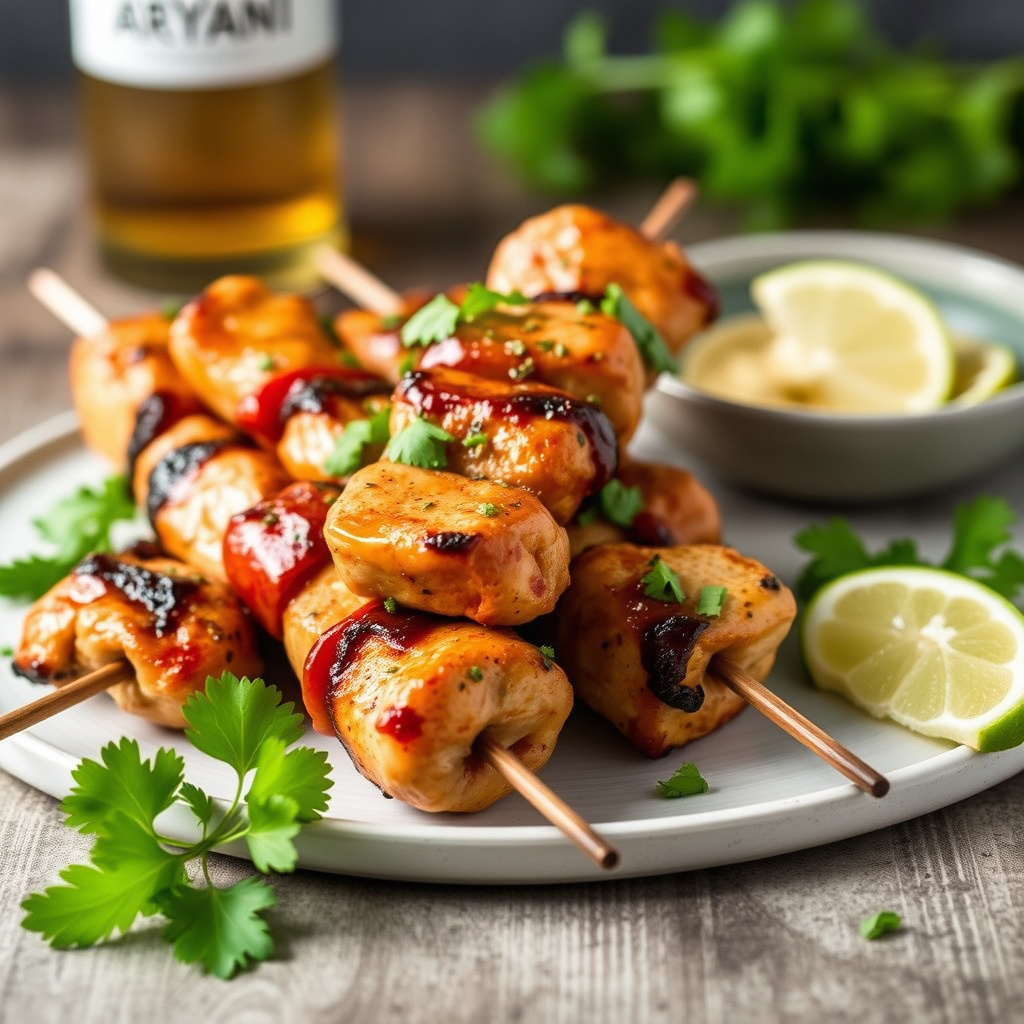 BBQ kyllingkabobs med tequila-lime-koriander