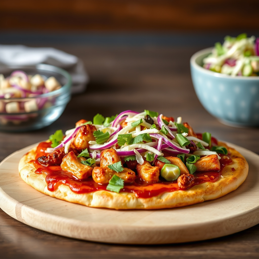 BBQ kyllingpizza med krydret coleslaw