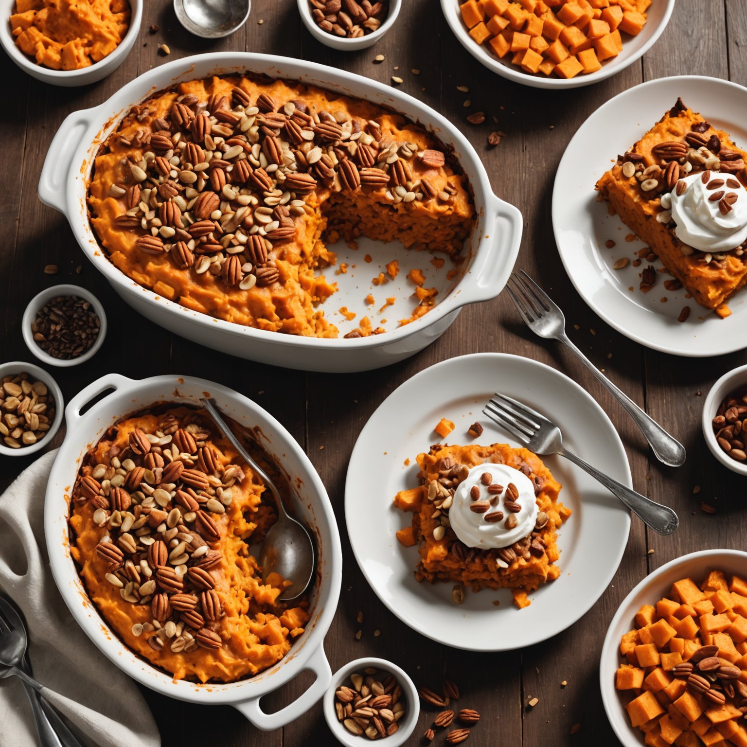 Søtpotetgrateng med pekannøtter og marshmallows