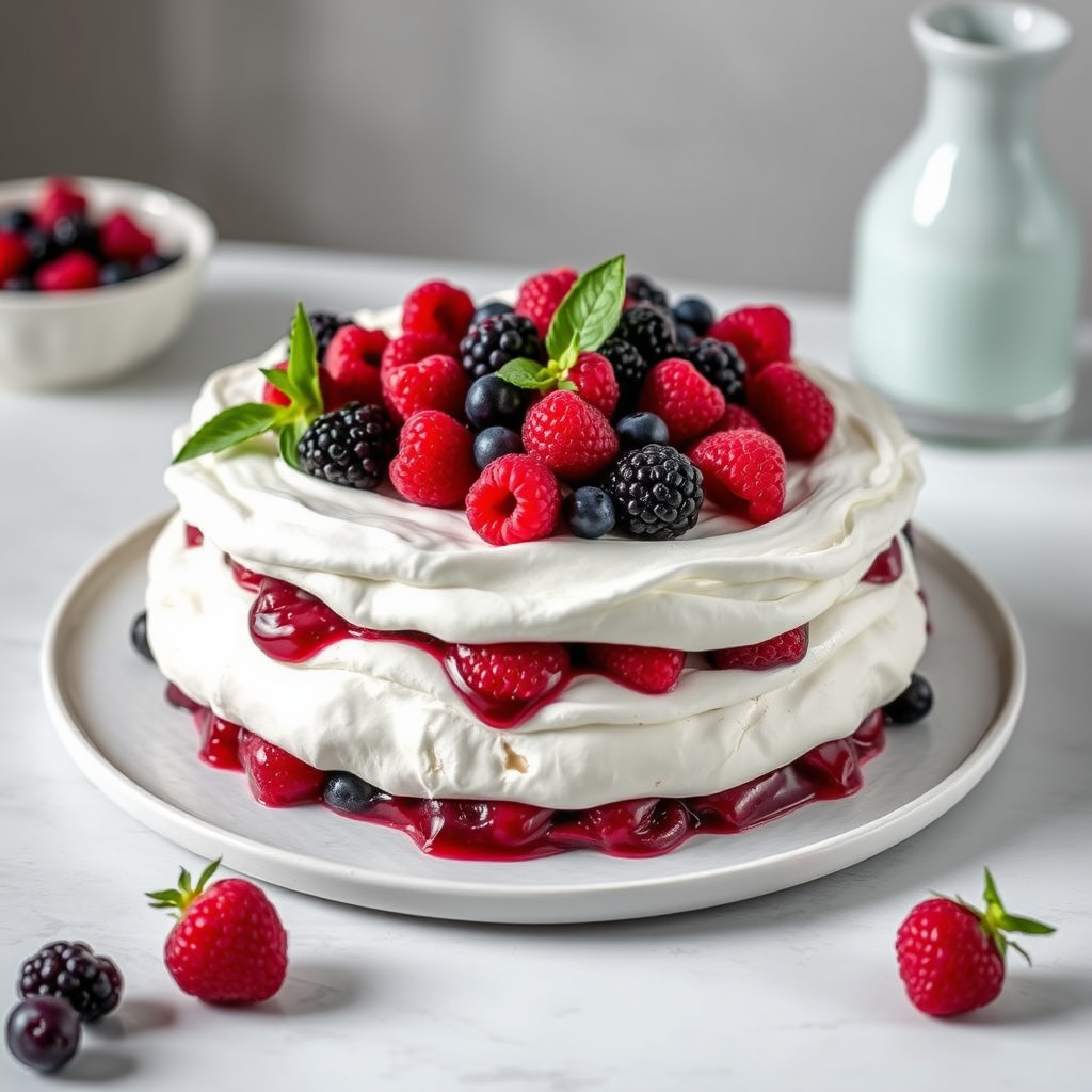 Berry- og estragonpavlova
