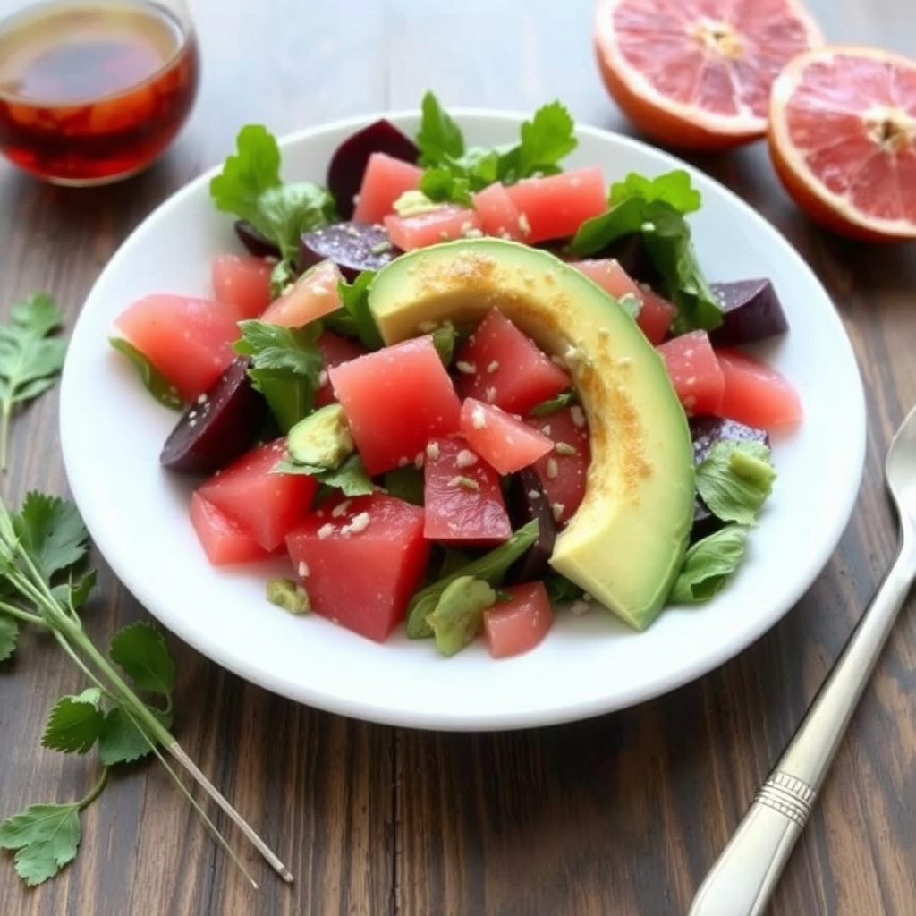 Rødbete-, avokado- og grapefruktsalat med sherrydressing