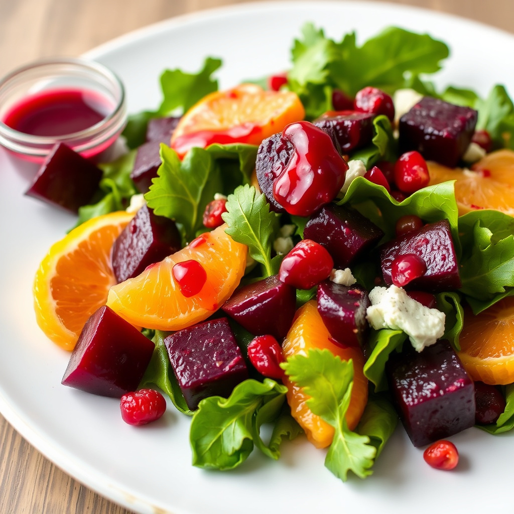 Bete- og mandarinsalat med tranebærdressing