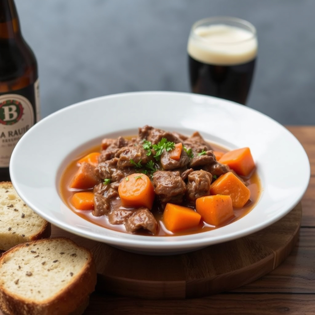 Biff- og gulrotsuppe med mørk øl