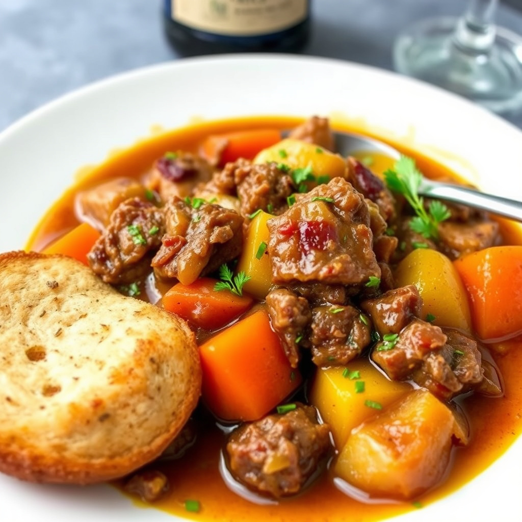 Biff- og ølgryte med rotgrønnsaker