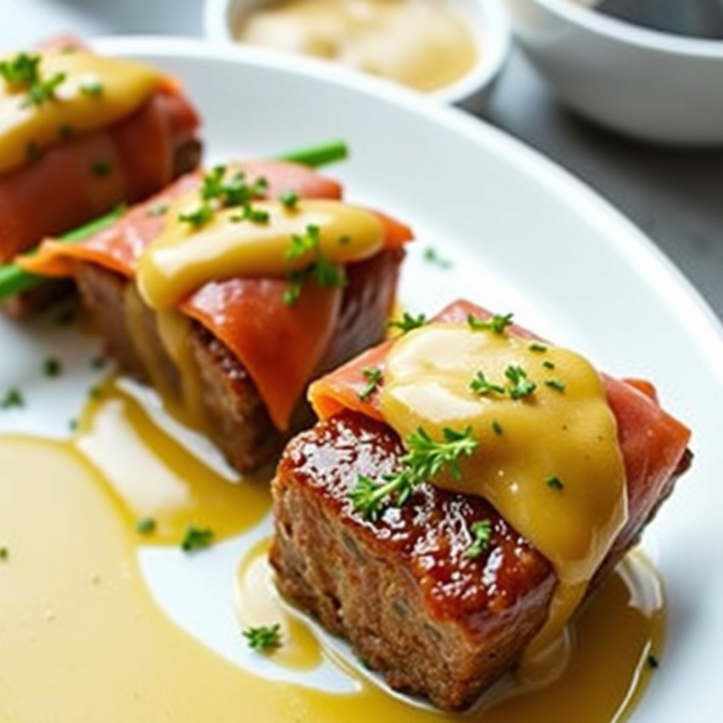 Biffkubber innbakt i prosciutto med sennepspannsaus