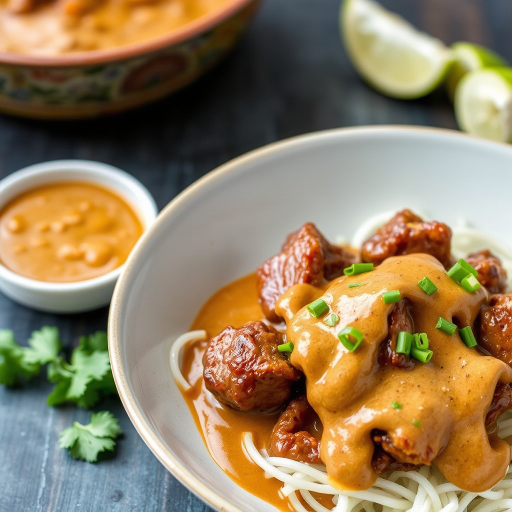 Biffspyd med peanøttsaus