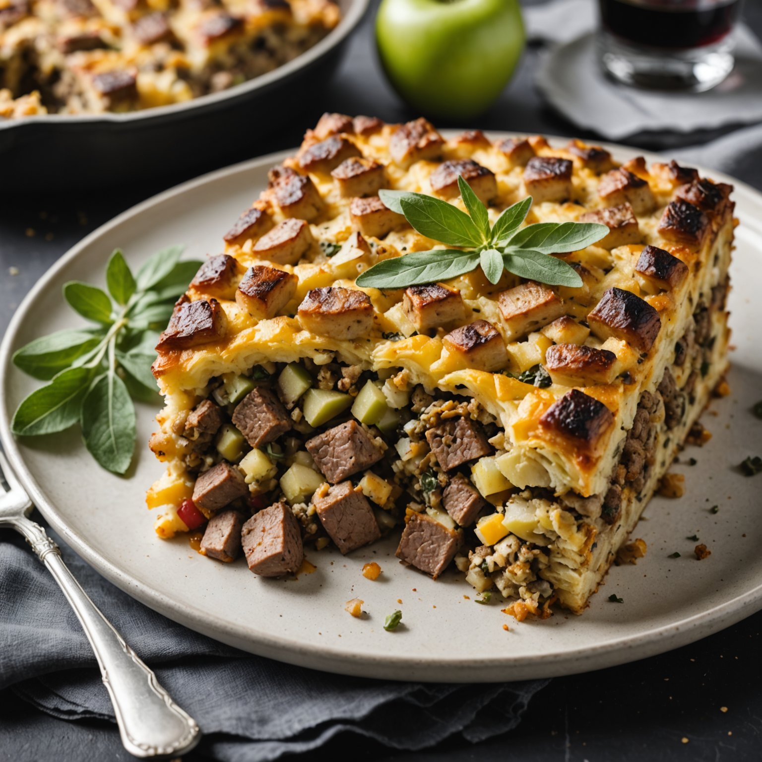 Bisonpølse-, eple- og salviestrata