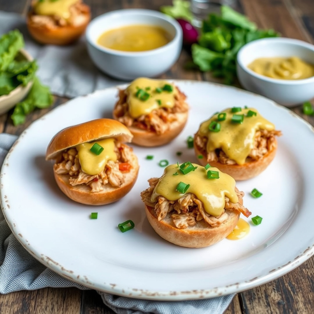 Biter av rotisserie-kyllingsandwich med smoky sennepssaus