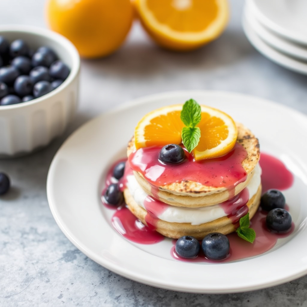 Blåbær Napoleon med appelsin- og blåbærsaus