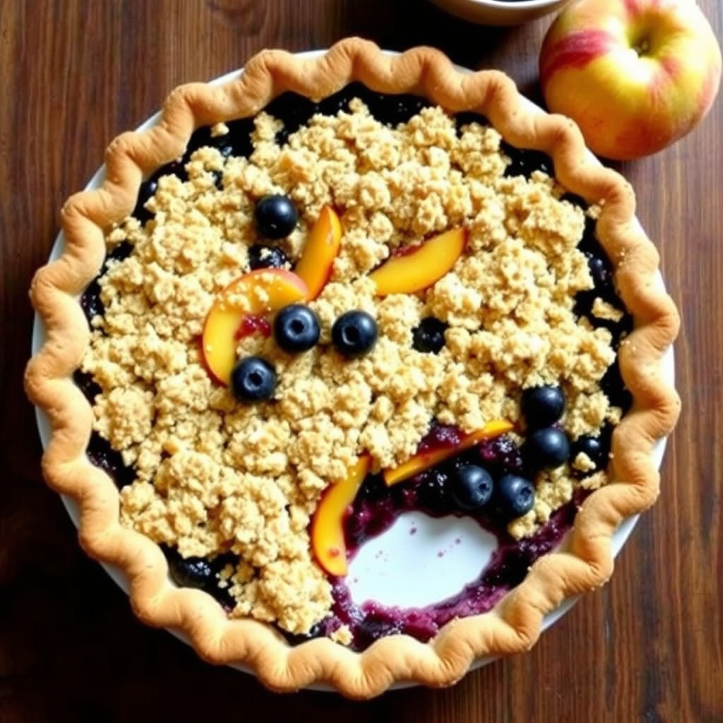 Blåbær- og ferskenpai med smuldretopp