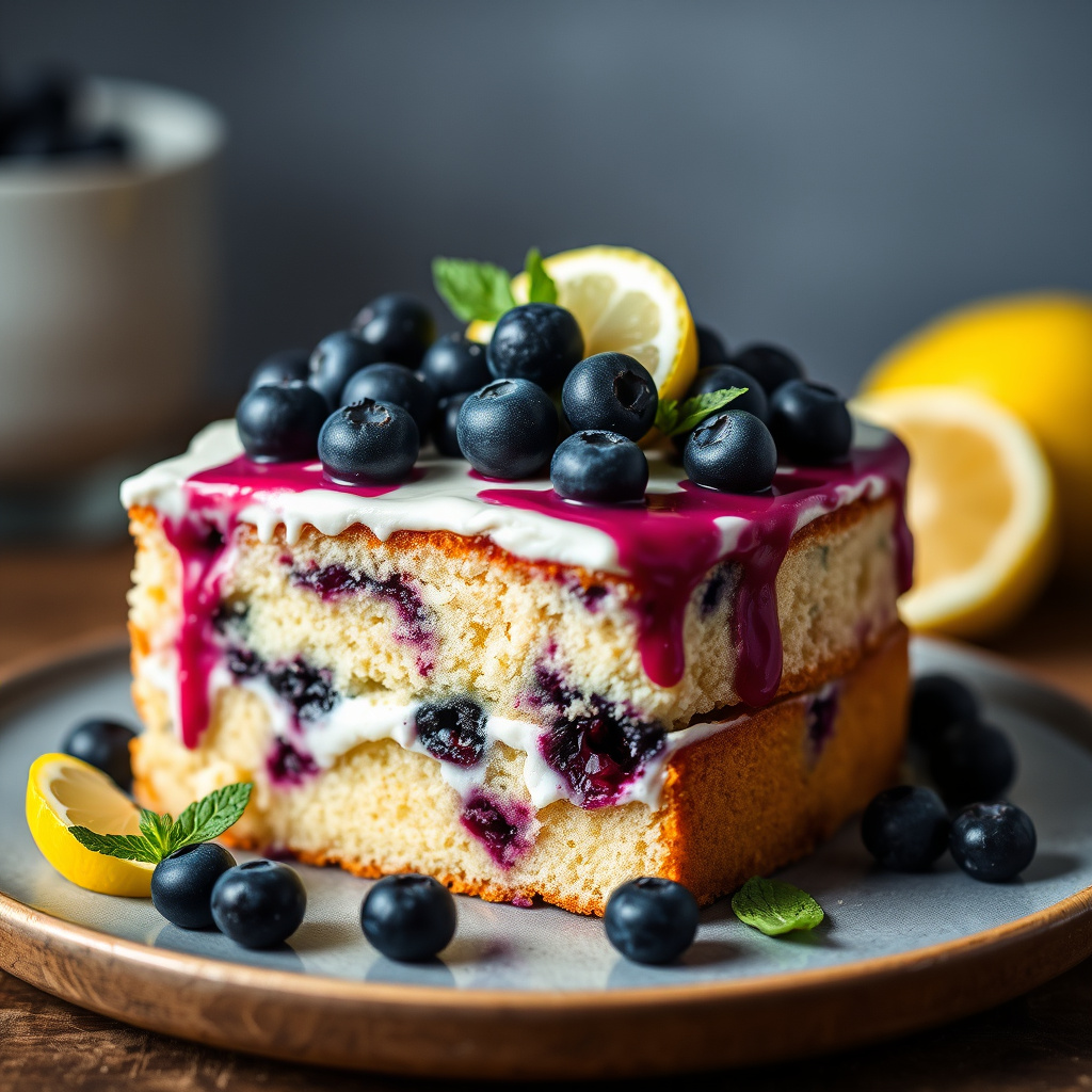 Blåbær- og sitronkake med iskrem i kjøleskapskakeform