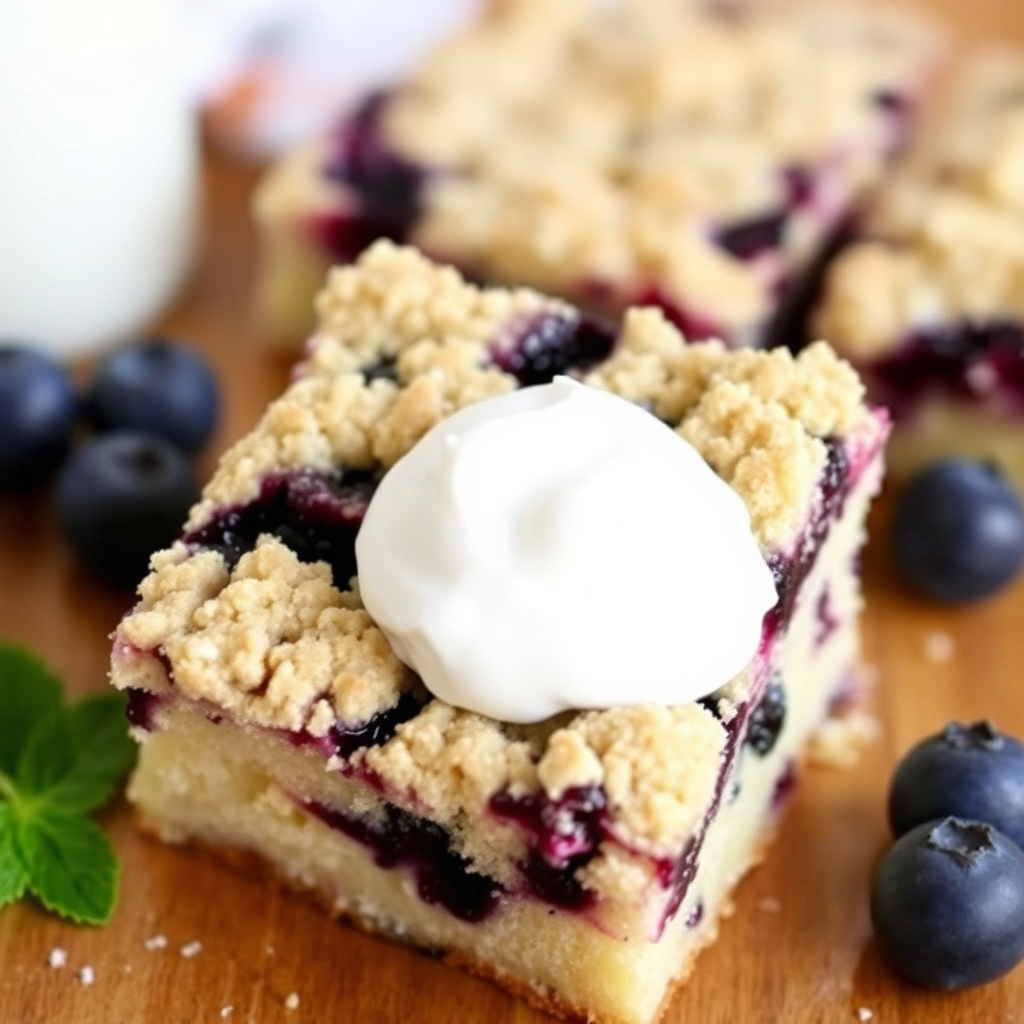 Blåbærsmuldrekake i firkanter