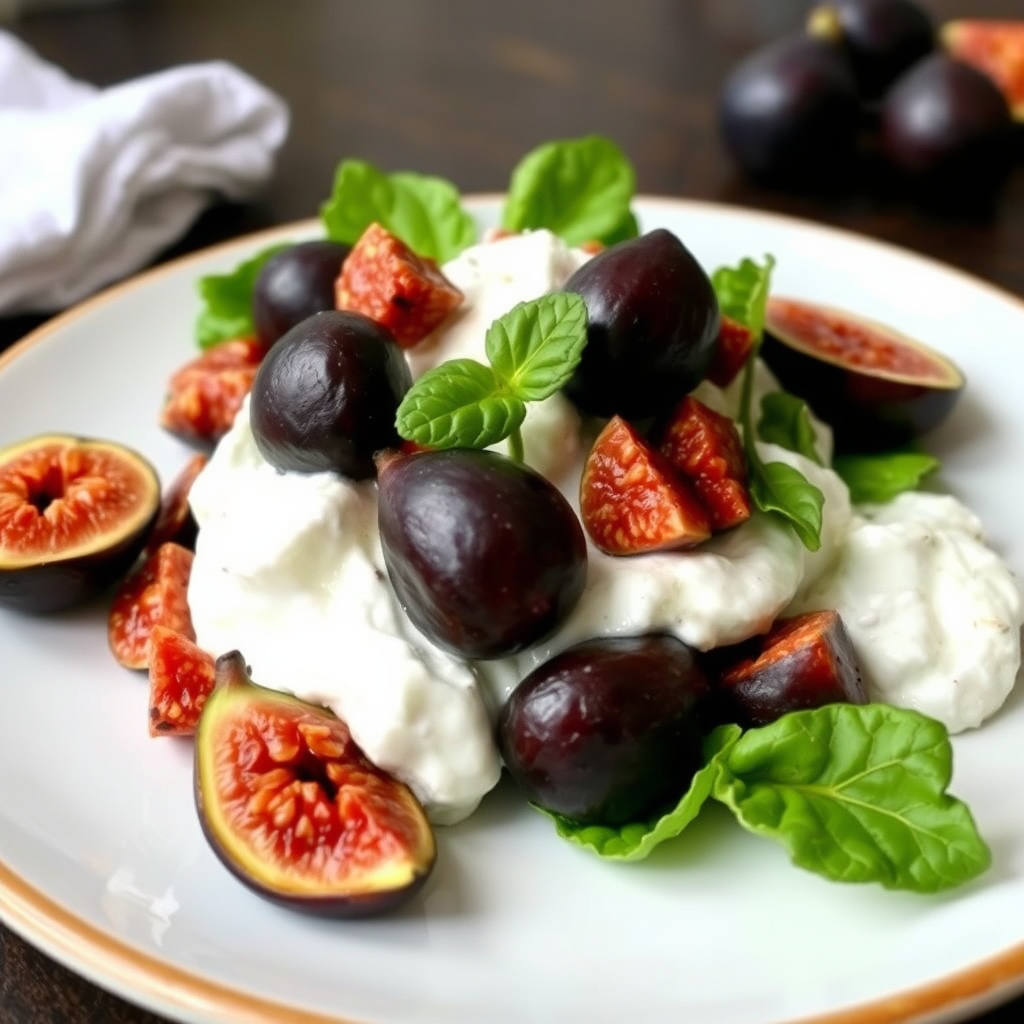 Black Mission-figsyltetøy med yoghurt og salat