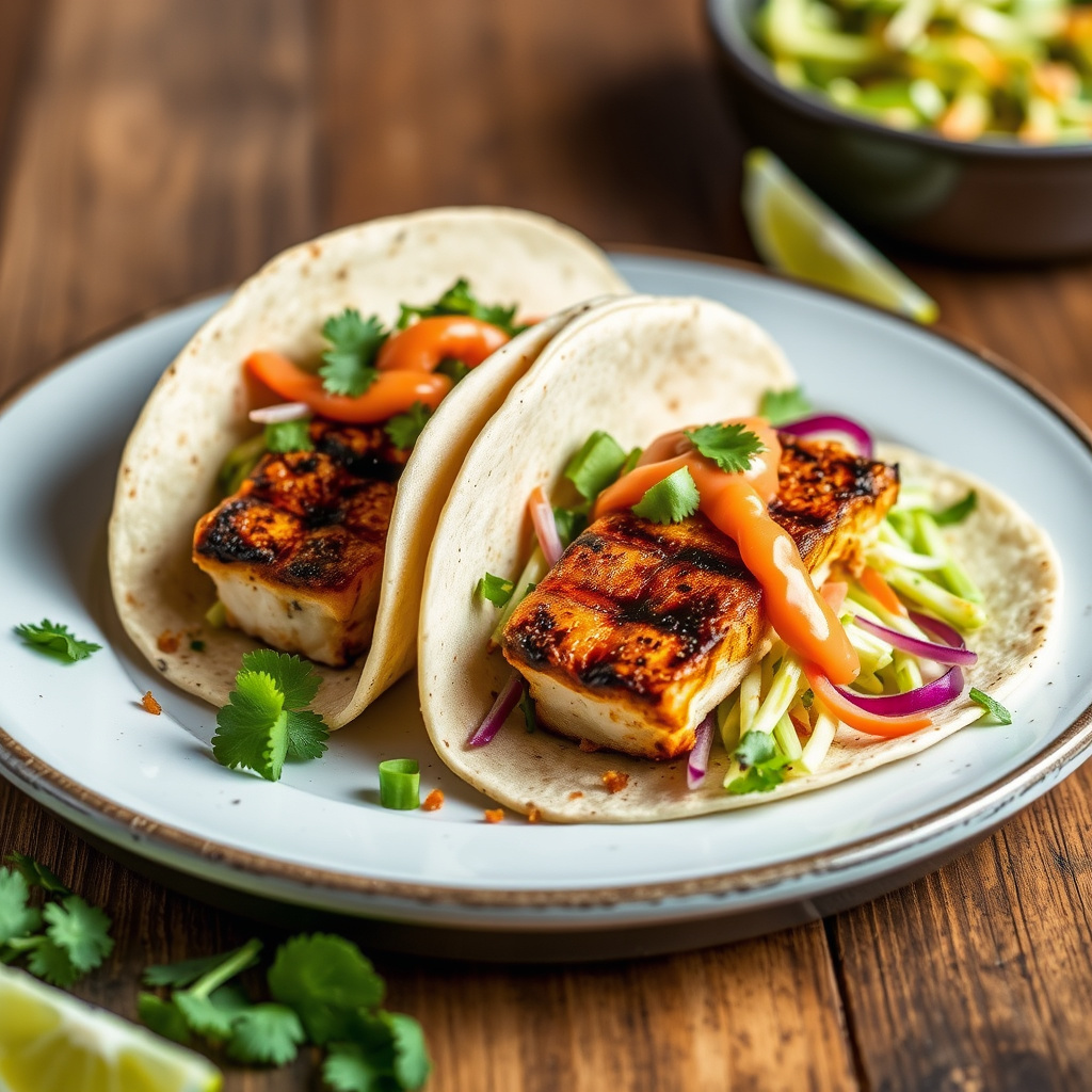 Black Thai-grillede Alaska-tacosa med grønn papayasalat og sambal-creme