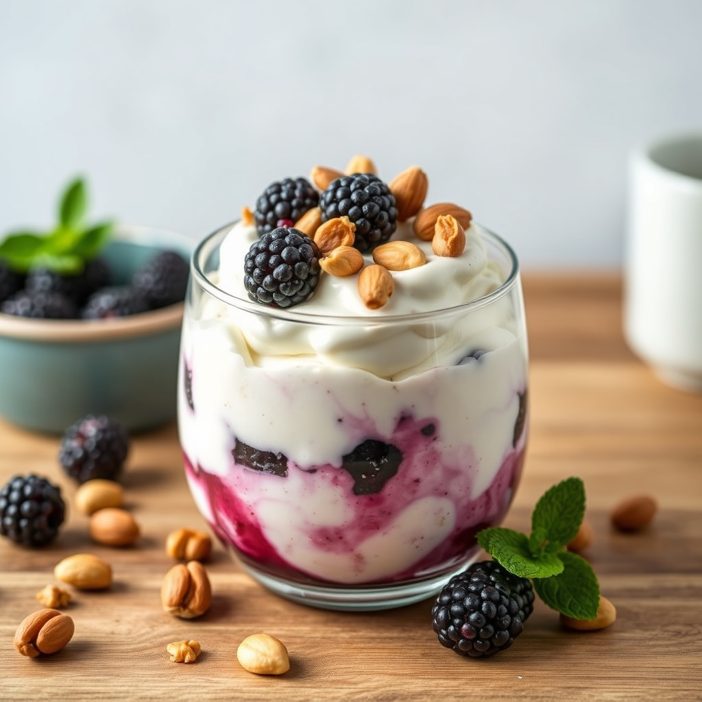 Blackberry- og hvit sjokolade-fool med ristet hasselnøtt