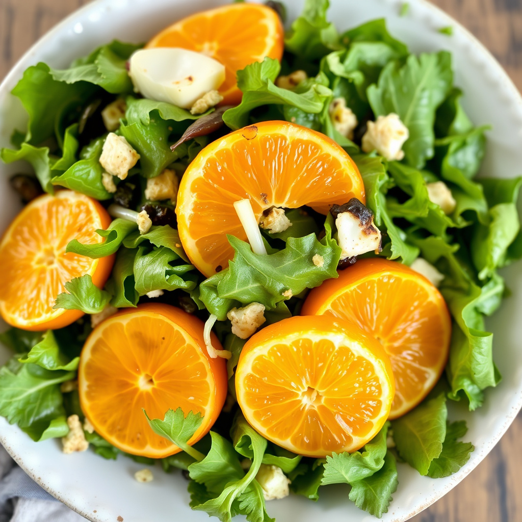 Blandet grønt med mandariner og fennikel