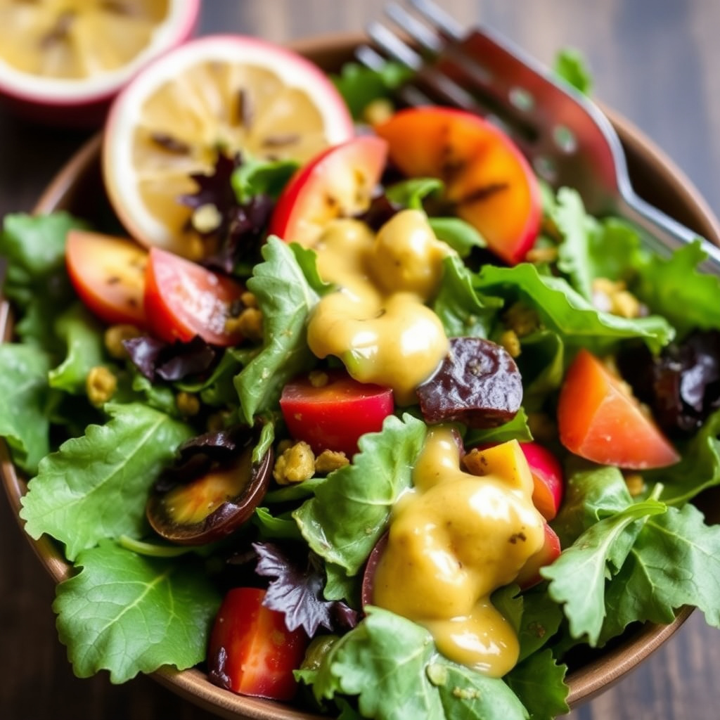 Blandet grønt med pasjonsfrukt-dressing