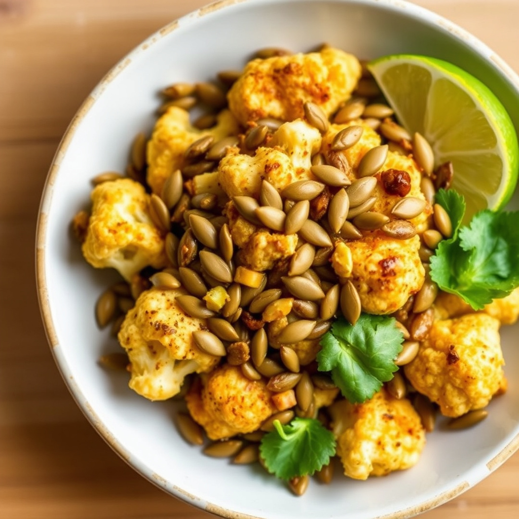 Blomkål med gresskarkjerner, brunt smør og lime