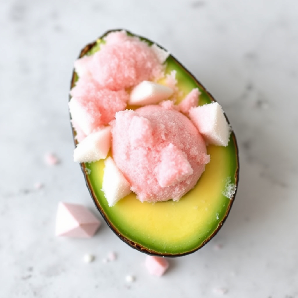 Avokado med sukkerspinn og maiscrunch