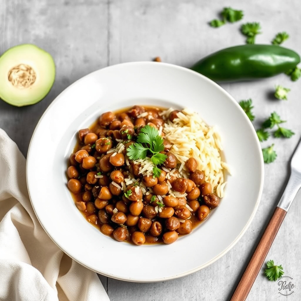 Bønner fra gryten med Poblana-ris