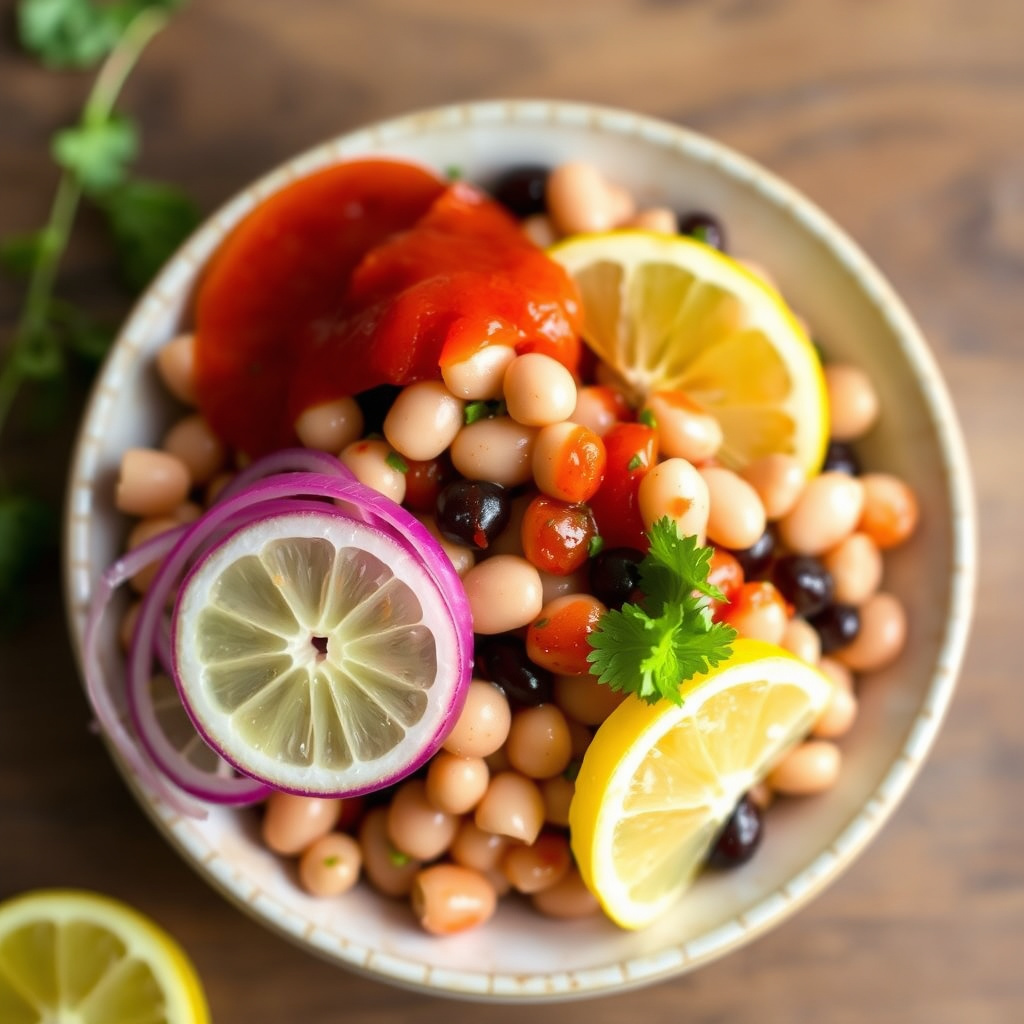 Bønnesalat med sitrusjuice og sterk saus