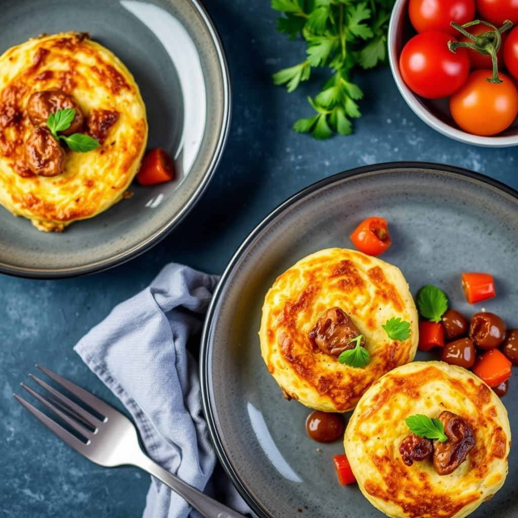 Brandade-kaker med karamelliserte paprikaer og tomater