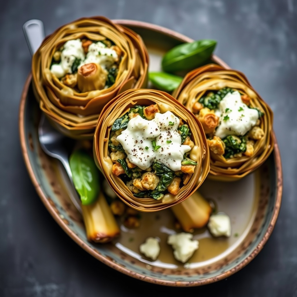 Braiserte artisjokker med ricotta- og spinatfyll