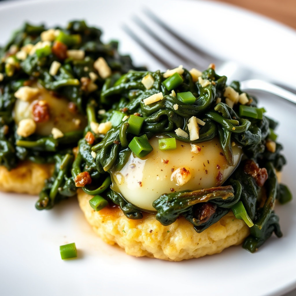 Braisert collard greens på grynkaker