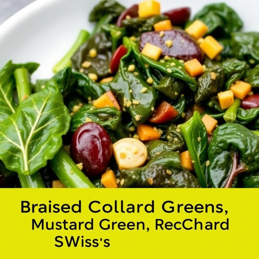 Braiserte collard-, senneps- og rødkålgrønnsaker