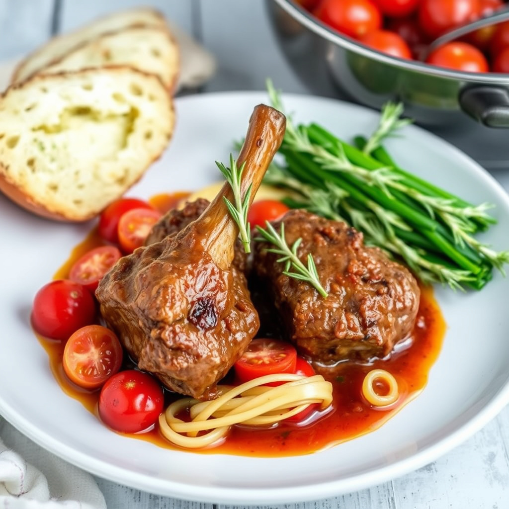 Brased lammeknoker med tomater og rosmarin