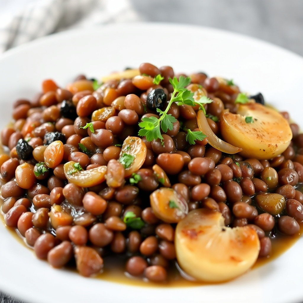 Brased linser med cipollini-løk