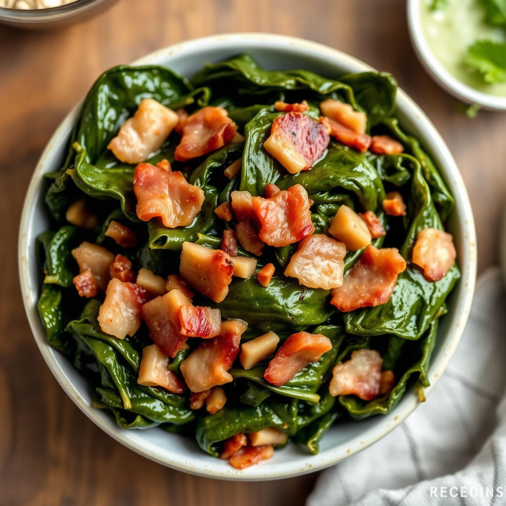 Braiserte collard greens med bacon