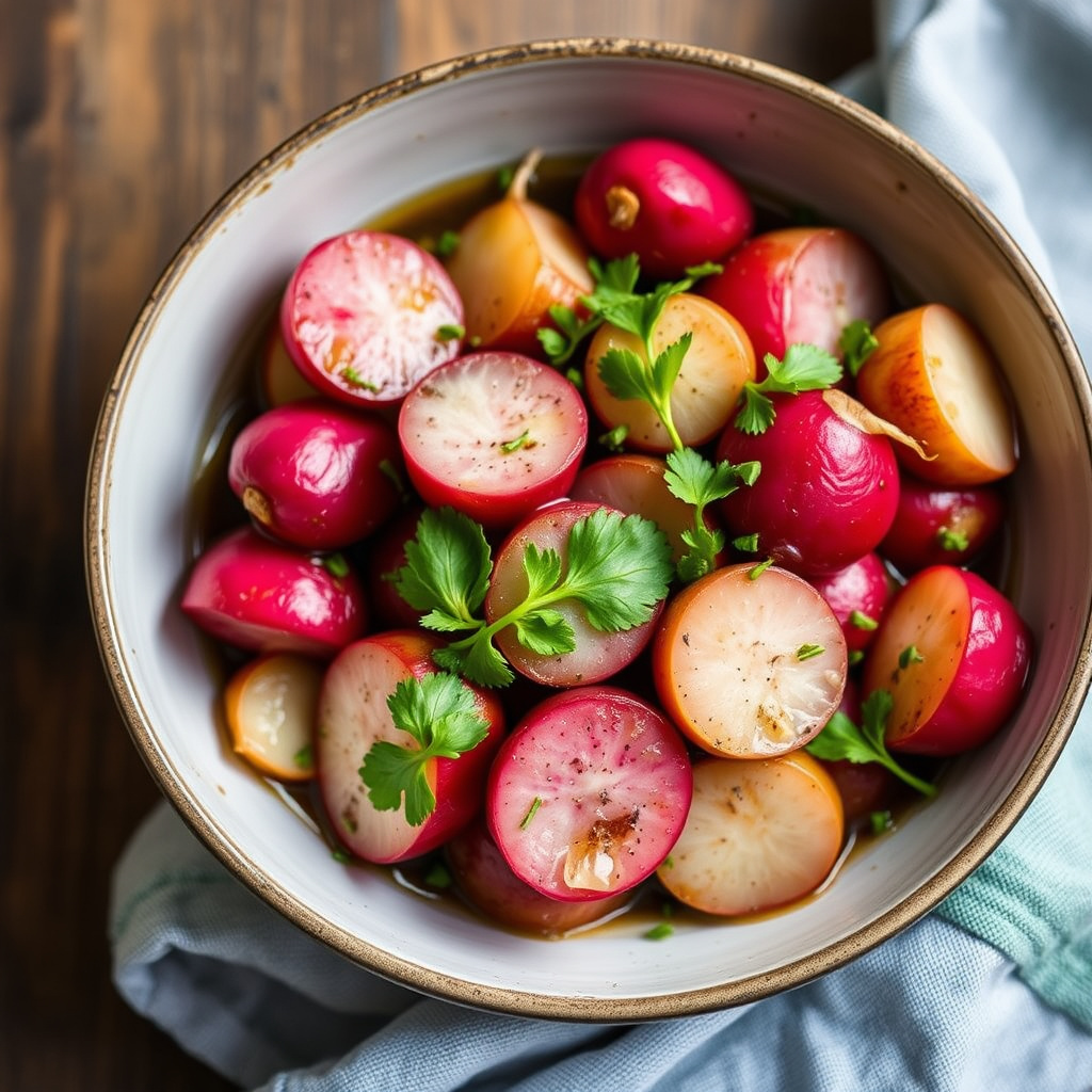 Brasede reddiker med sjalottløk og eddik