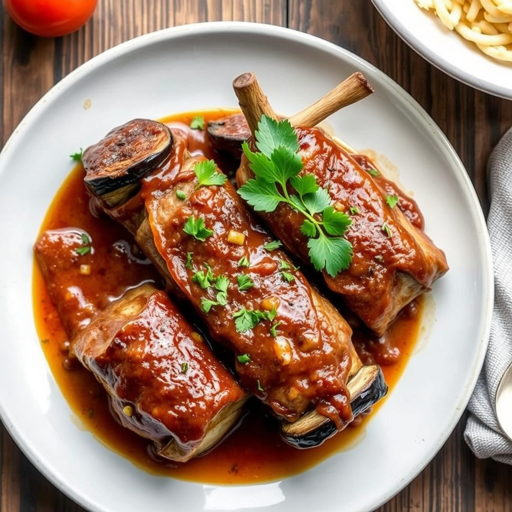 Braserte lammeknoker innpakket i aubergine