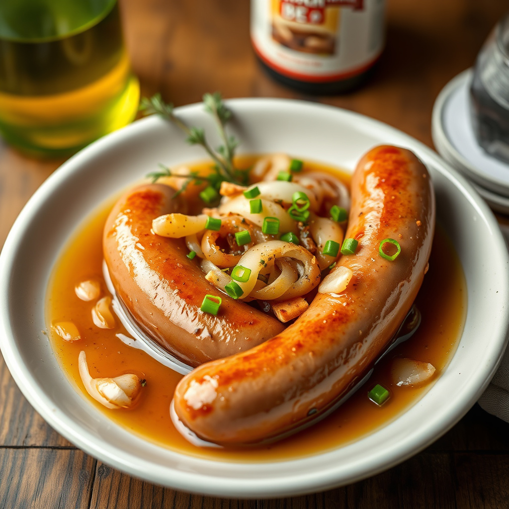 Bratwurst og løk i øl