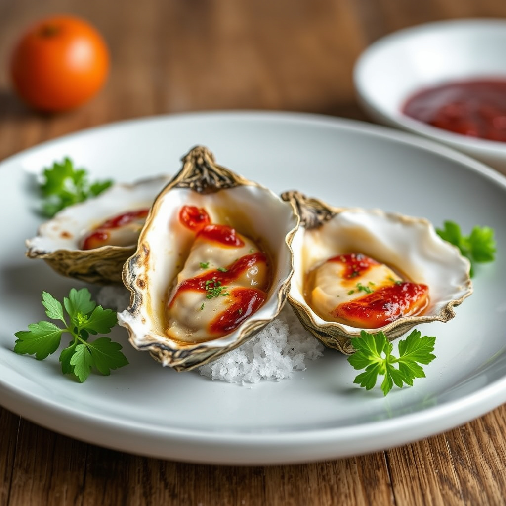 Gratinerte østers med asiatisk aioli og spinat