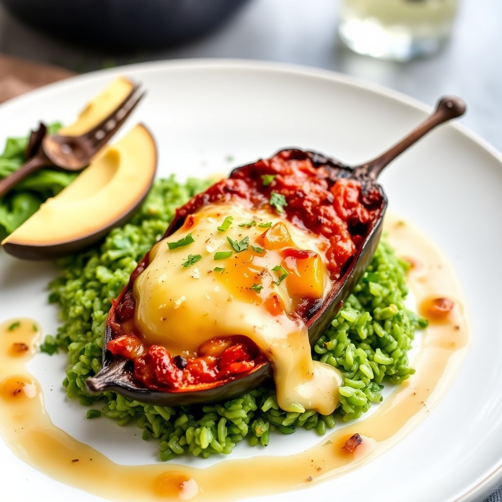 Brennende chili relleno med grønn ris