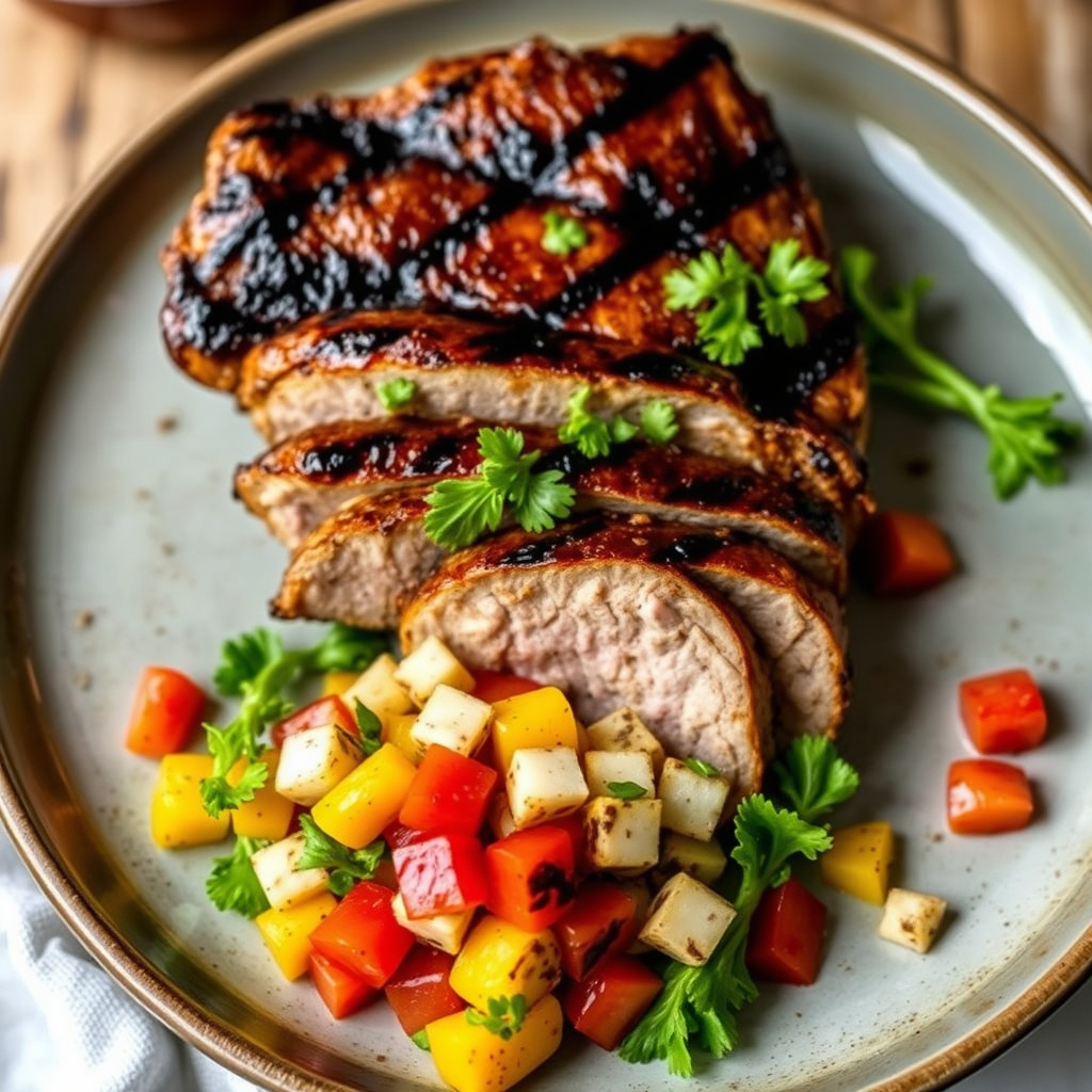 Brent London Broil med melassegrillet smak, servert med hakket sommergrilltsalat