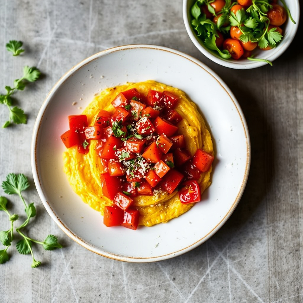 Brent maispolenta med grillede tomatvinaigrette