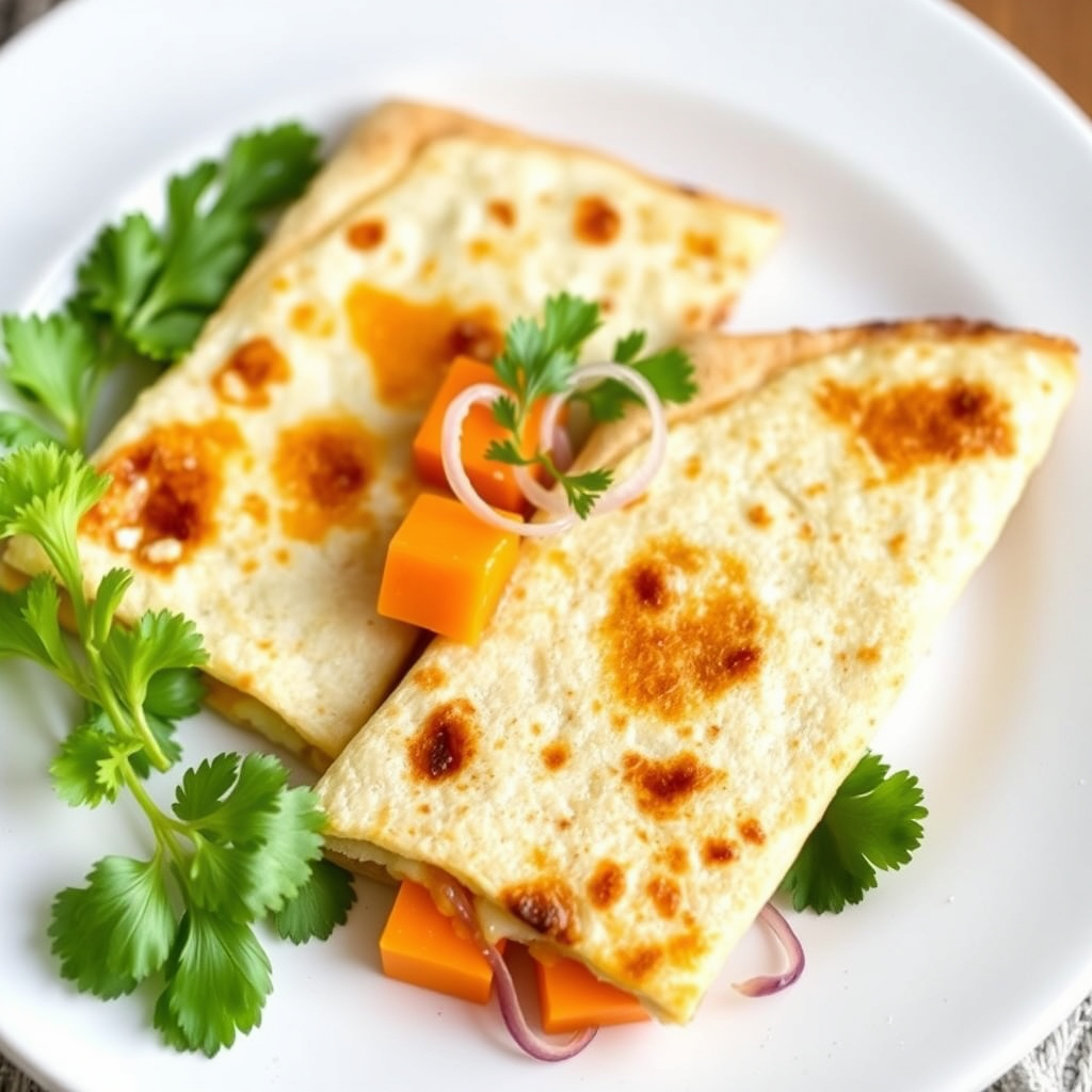 Brie-, papaya- og løkquesadillas