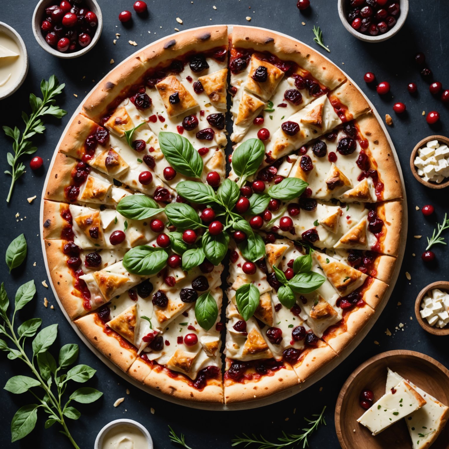 Pizza med kylling, brie og tranebær