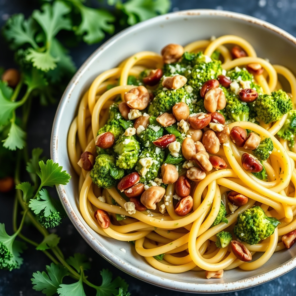 Brokkoli- og valnøttpesto med pasta