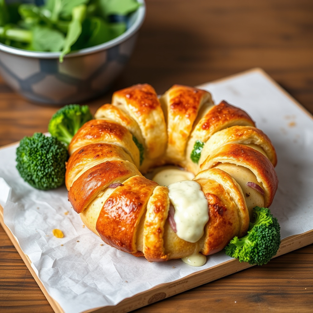 Brokkoli- og skinkering med butterdeig