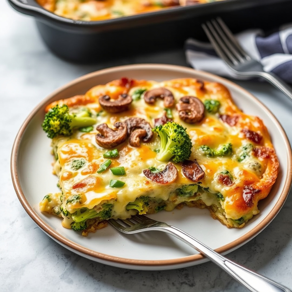 Brokkoli, sopp og ost frokoststrata