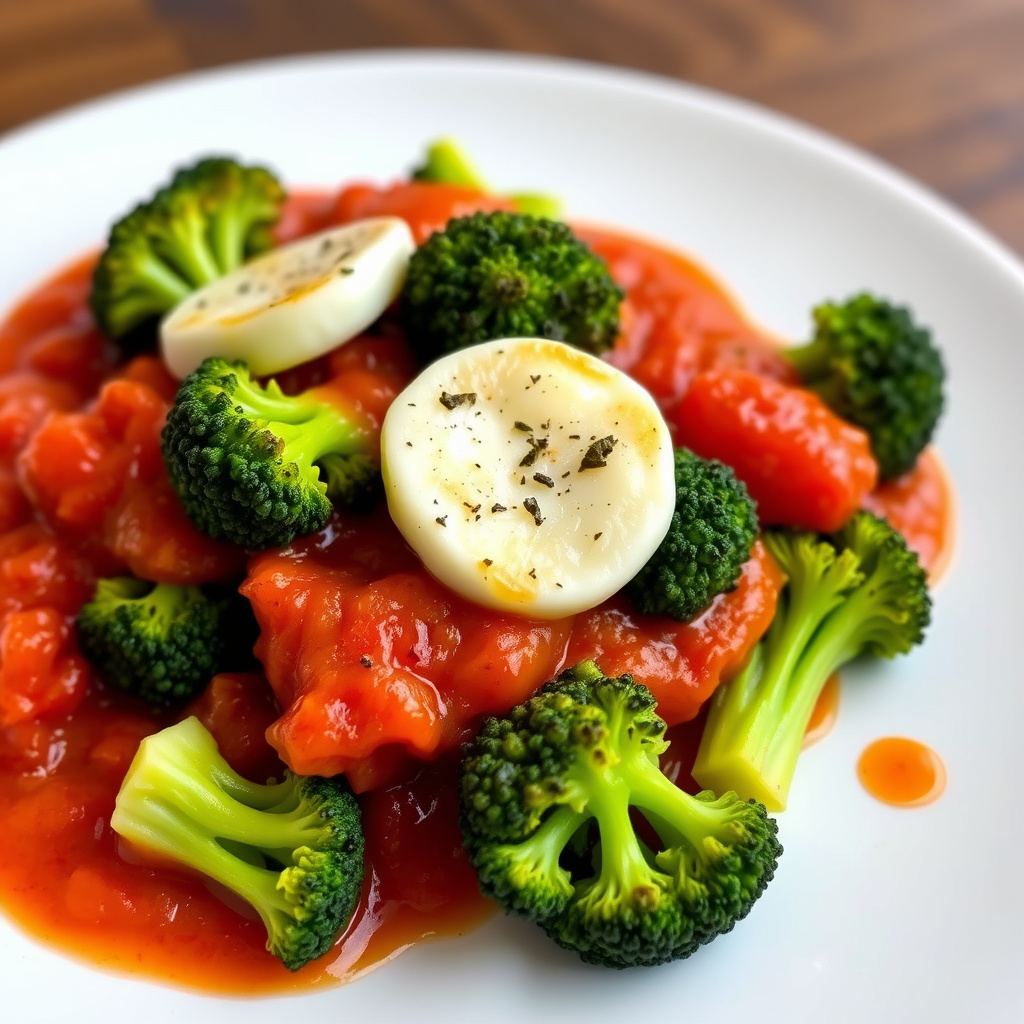 Pasta med brokkoli, tomatsaus og røkt mozzarella